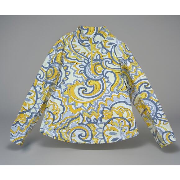 IBKUL Pullover 1/4 Zip Shirt Yellow Paisley Vented Mesh Top Women's Size Large - Picture 1 of 7